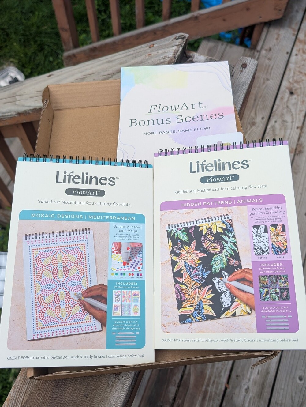 Set of Two Lifelines Flow Art Meditative Coloring Pads with Extra Sheets and Mar